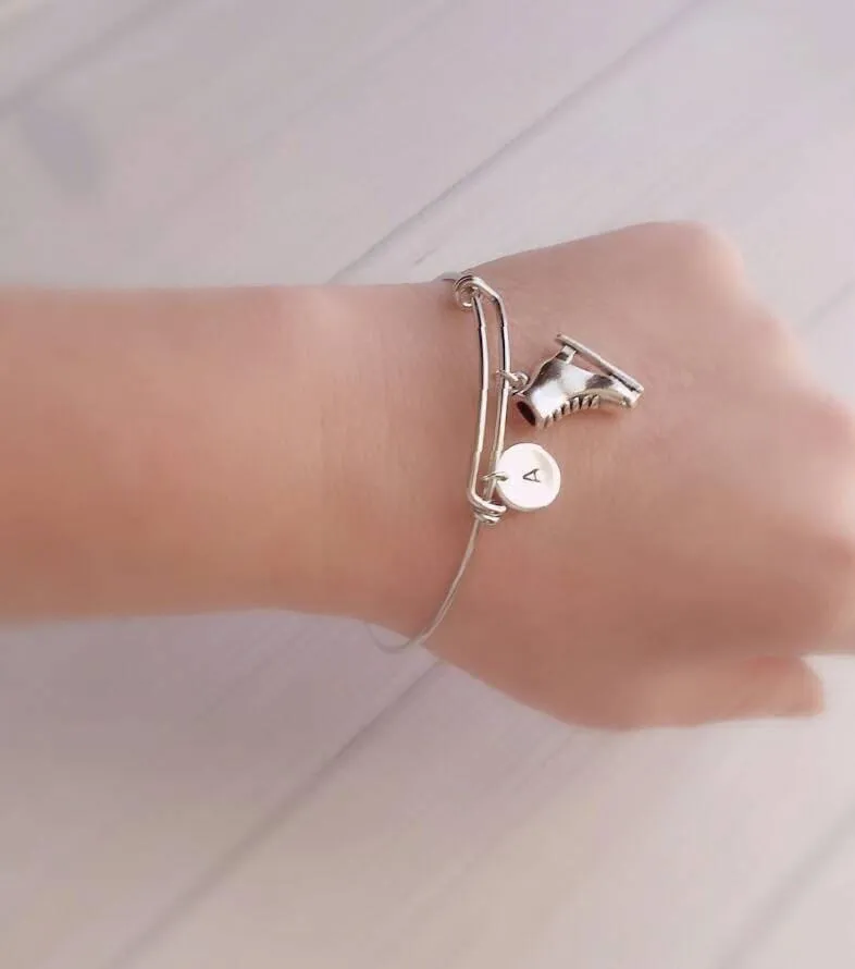 Figure Skating Bracelet, ice skate bracelet, ice skater gift, ice skater jewelry, figure skate bracelet, letter charm bracelet personalized