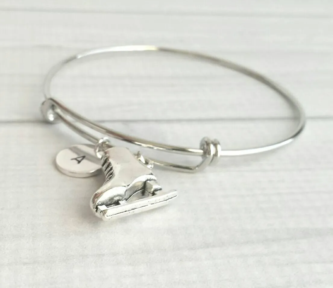 Figure Skating Bracelet, ice skate bracelet, ice skater gift, ice skater jewelry, figure skate bracelet, letter charm bracelet personalized