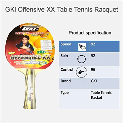 GKI Offensive XX Table Tennis Combo Set (GKI Offensive XX Table Tennis Racquet   GKI Premium 3 Star 40 Table Tennis Ball, Box of 3 - White)