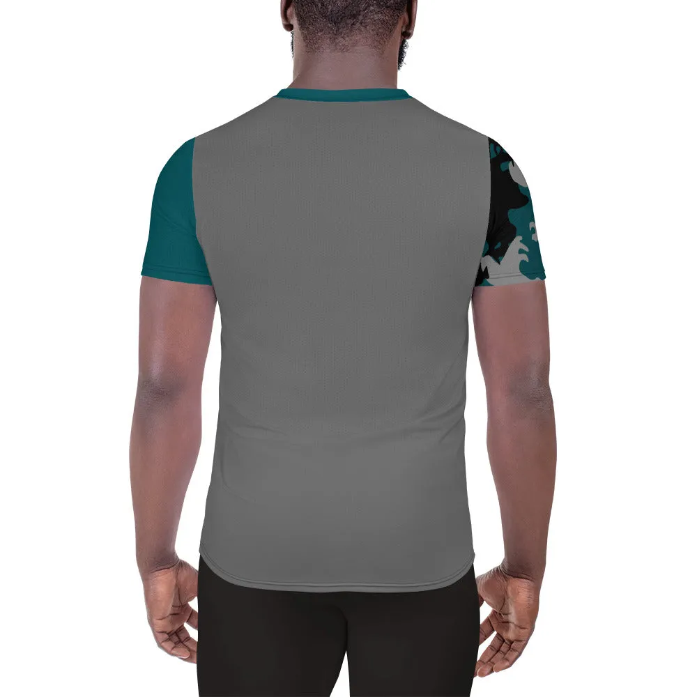 Gray Teal and Black Camouflage Men's Athletic T-shirt