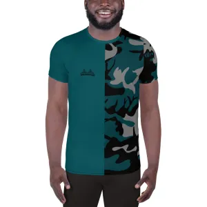 Gray Teal and Black Camouflage Men's Athletic T-shirt