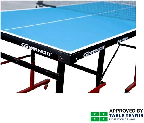 Gymnco Mini Table Tennis Table (6x3 ft) with Wheel ( Laminated Top 18 mm   2 Tt Racket & Balls )