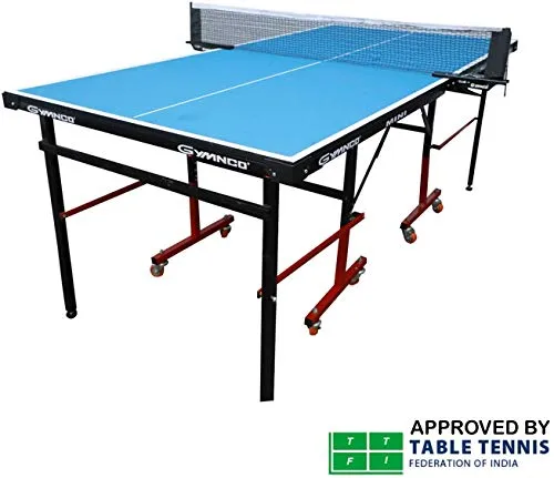 Gymnco Mini Table Tennis Table (6x3 ft) with Wheel ( Laminated Top 18 mm   2 Tt Racket & Balls )