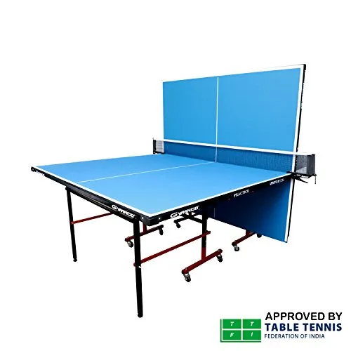 GYMNCO Practice Full Size Table Tennis Table with Wheel & Laminated Top, Table Cover, 2 Tt Racket & Balls