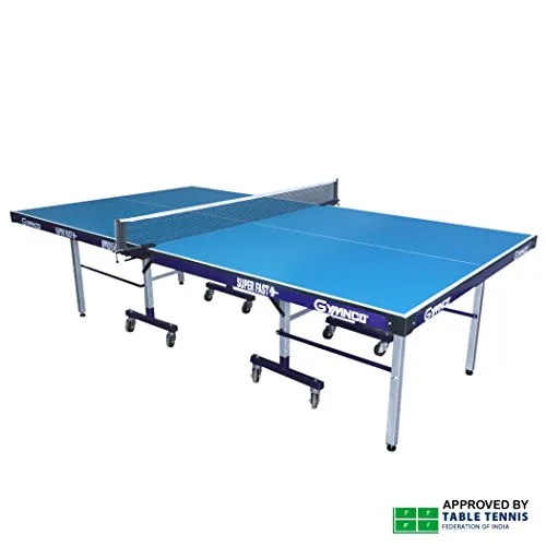 GYMNCO Super Fast Table Tennis Table with 75 mm Wheel and Levellers (Top 19 mm Laminated TT Table Cover, 2 Tt Racket   Balls)
