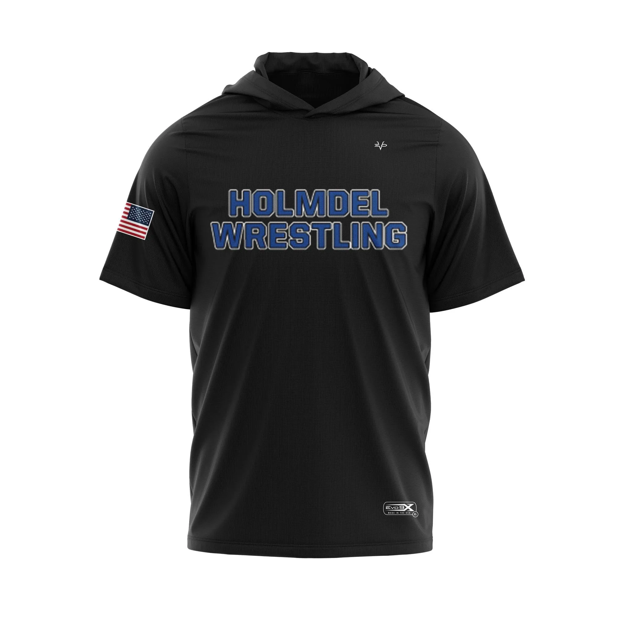 HOLMDEL WRESTLING Sublimated Lightweight Short Sleeve Black Hoodie