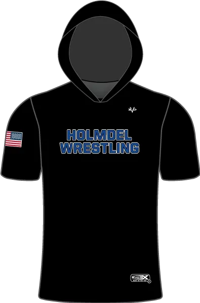 HOLMDEL WRESTLING Sublimated Lightweight Short Sleeve Black Hoodie