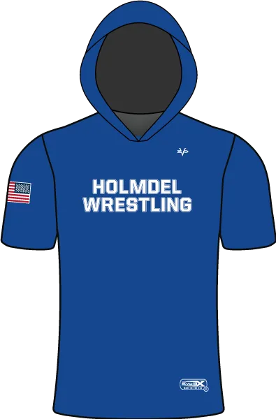 HOLMDEL WRESTLING Sublimated Lightweight Short Sleeve Blue Hoodie