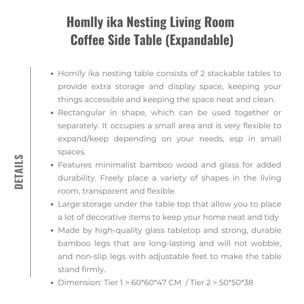 Homlly ika Nesting Living Room Coffee Side Table (Expandable)