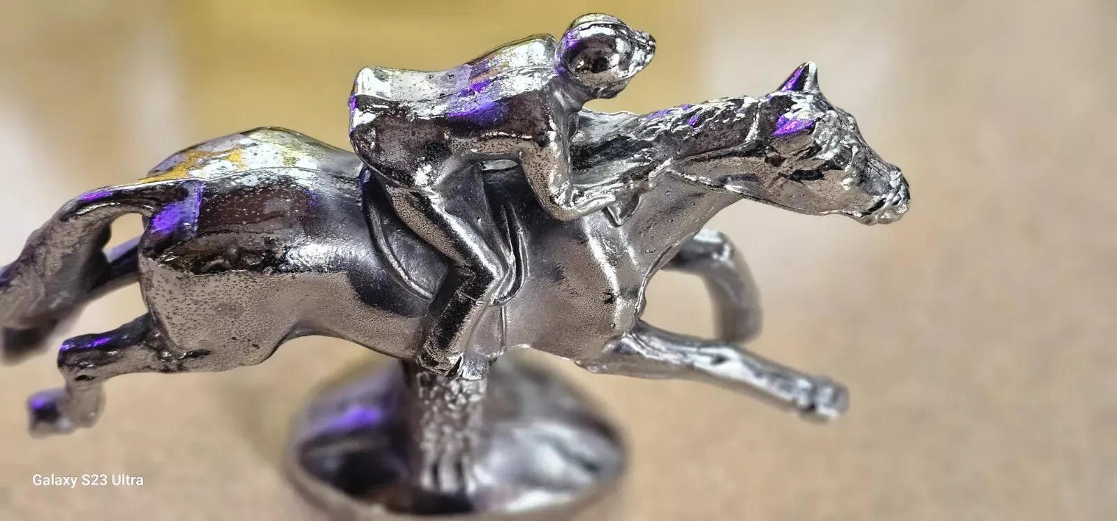 Hood Ornament Silver Tone Rider Jumping Hedge