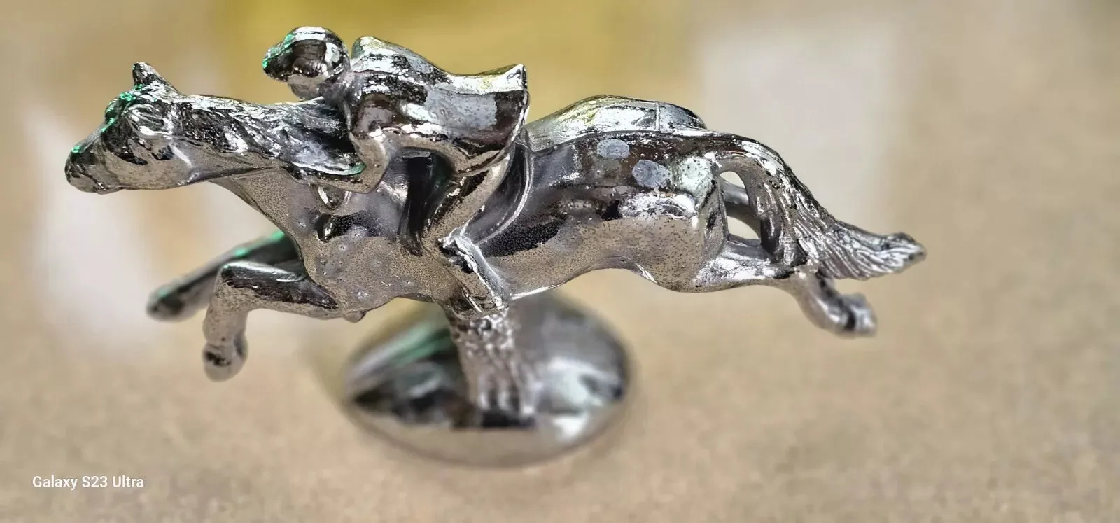 Hood Ornament Silver Tone Rider Jumping Hedge