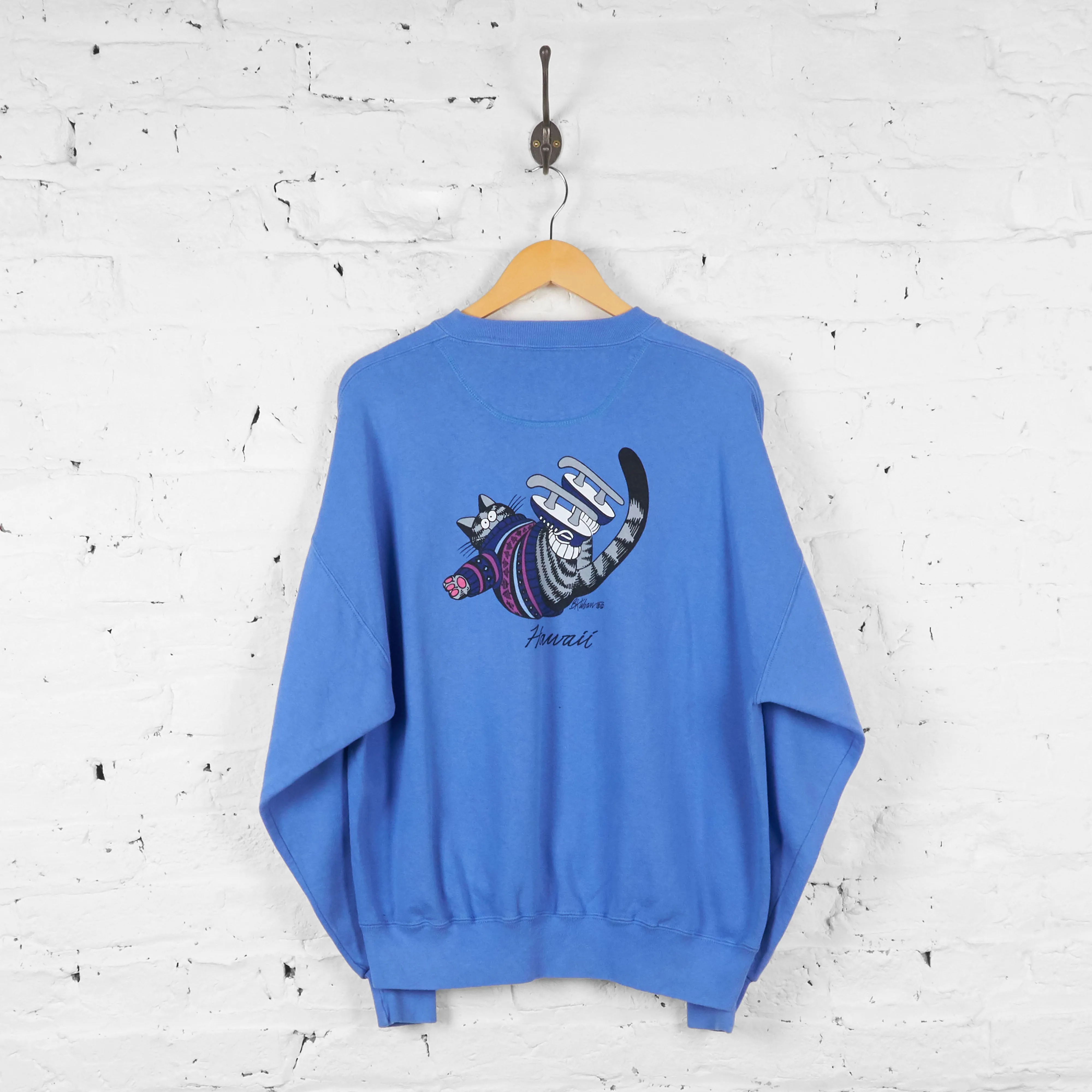 Ice Skating Cat Hawaii Sweatshirt - Blue - L
