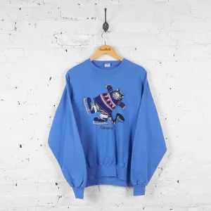 Ice Skating Cat Hawaii Sweatshirt - Blue - L