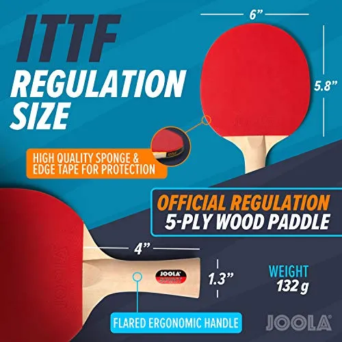 JOOLA Family Table Tennis Set with 4 Spirit Rackets and 10 Balls