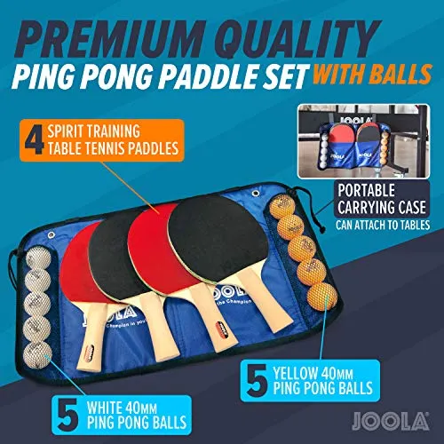 JOOLA Family Table Tennis Set with 4 Spirit Rackets and 10 Balls