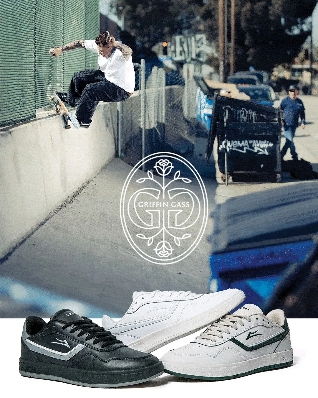 Lakai Terrace Leather Skate Shoes - Cream/Pine