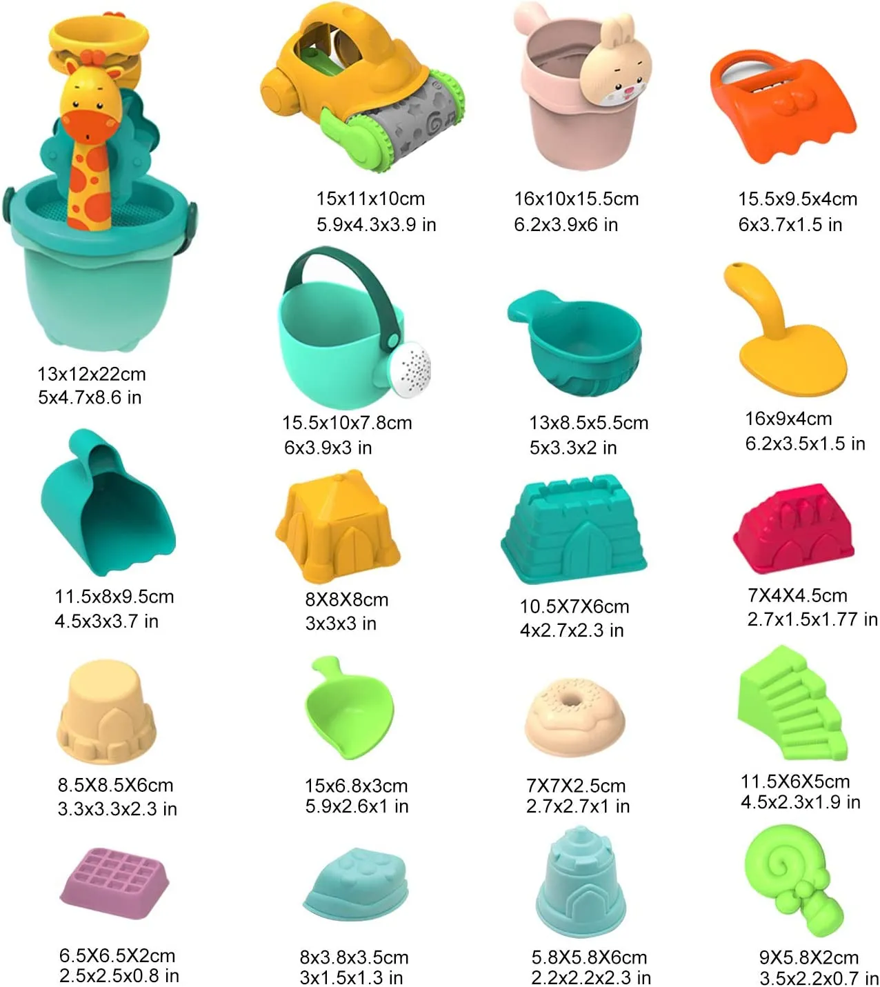 Large 21 Piece Bucket & Spade Set | Sand & Water Play  | Outdoor Kids Toys for Sand Pit | 3 years 