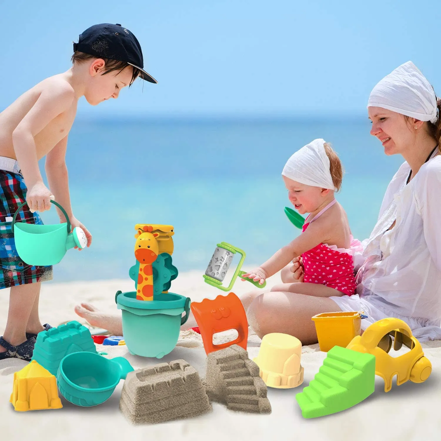 Large 21 Piece Bucket & Spade Set | Sand & Water Play  | Outdoor Kids Toys for Sand Pit | 3 years 