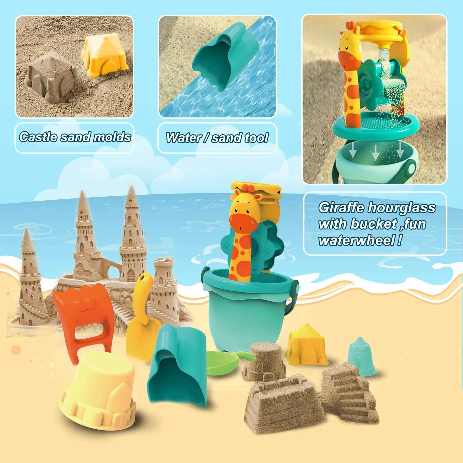 Large 21 Piece Bucket & Spade Set | Sand & Water Play  | Outdoor Kids Toys for Sand Pit | 3 years 