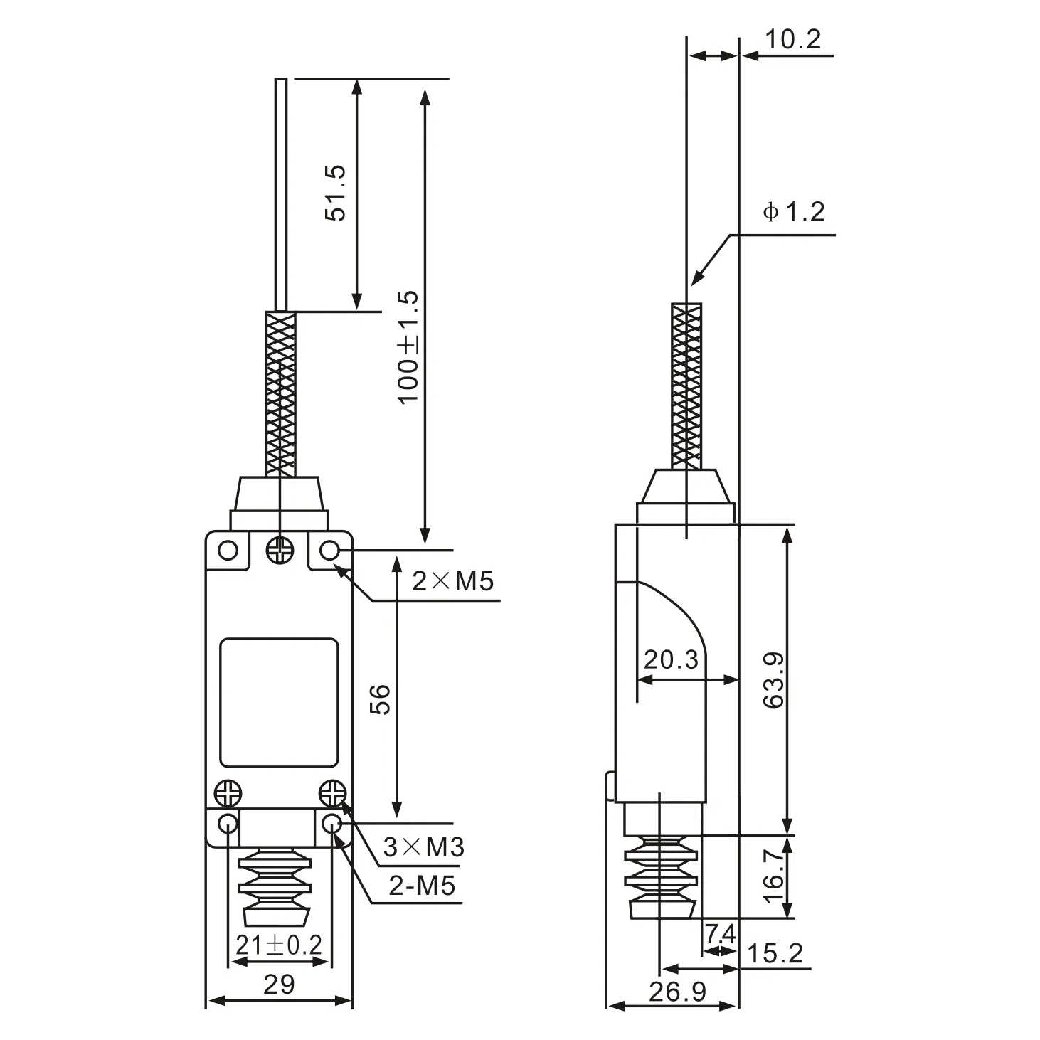 ME-8169 Momentary Flexible Spring Arm Actuator Limit Switch