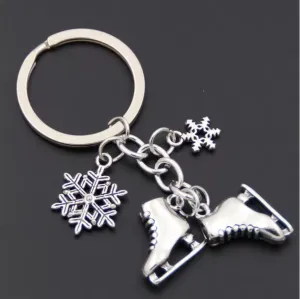 New 1pc Silver Color Ice Skates Snowflake Pendant Key Ring Skating Key Chain