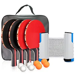 Number-one Ping Pong Set Portable Table Tennis Set Ping-Pong Game Pingpong Racket Set for Table Tennis Training with 4 Table Tennis Bats/Rackets/Paddles, 8 Ping-Pong Balls, 1 Retractable Table Tennis