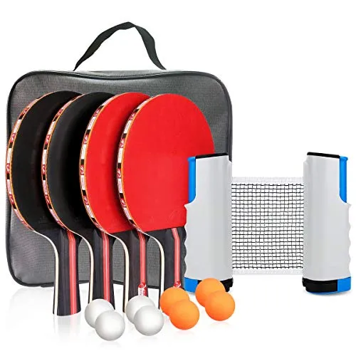 Number-one Ping Pong Set Portable Table Tennis Set Ping-Pong Game Pingpong Racket Set for Table Tennis Training with 4 Table Tennis Bats/Rackets/Paddles, 8 Ping-Pong Balls, 1 Retractable Table Tennis