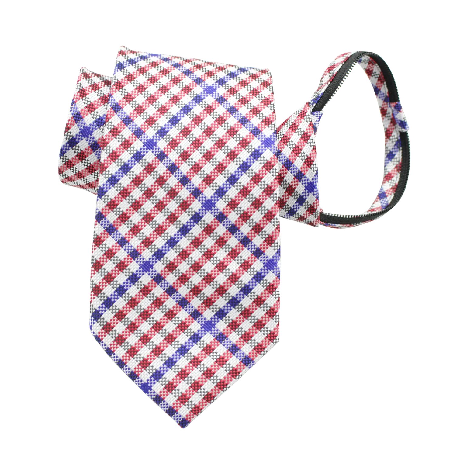 Patriot - Red, White, and Blue Gingham Patterned Long Zipper Tie