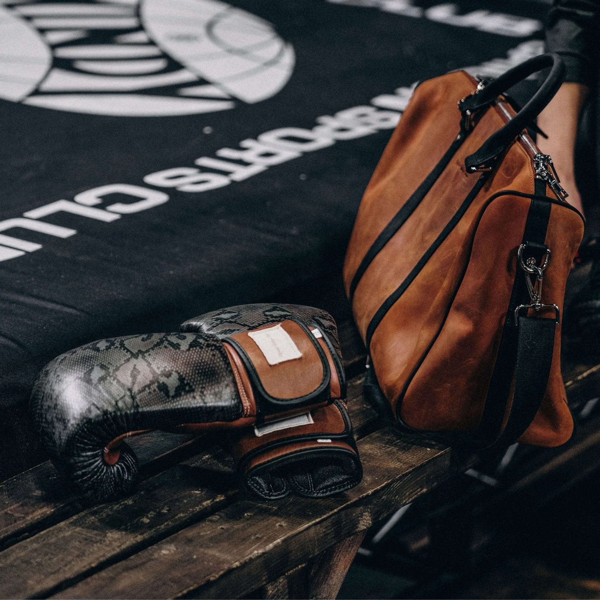 PRO Black Python Print Leather Boxing Gloves (Strap Up) Limited Edition