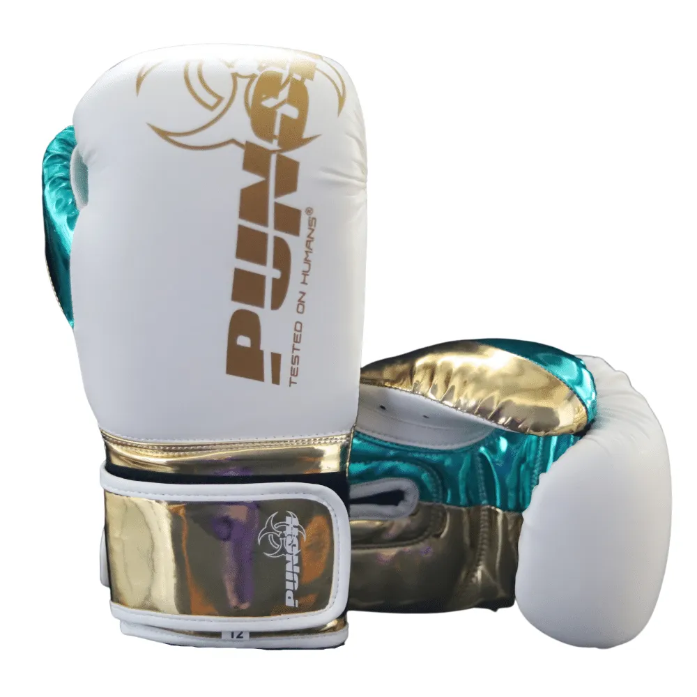 Punch Equipment METALLIC URBAN BOXING GLOVES – WHITE / GREEN / GOLD