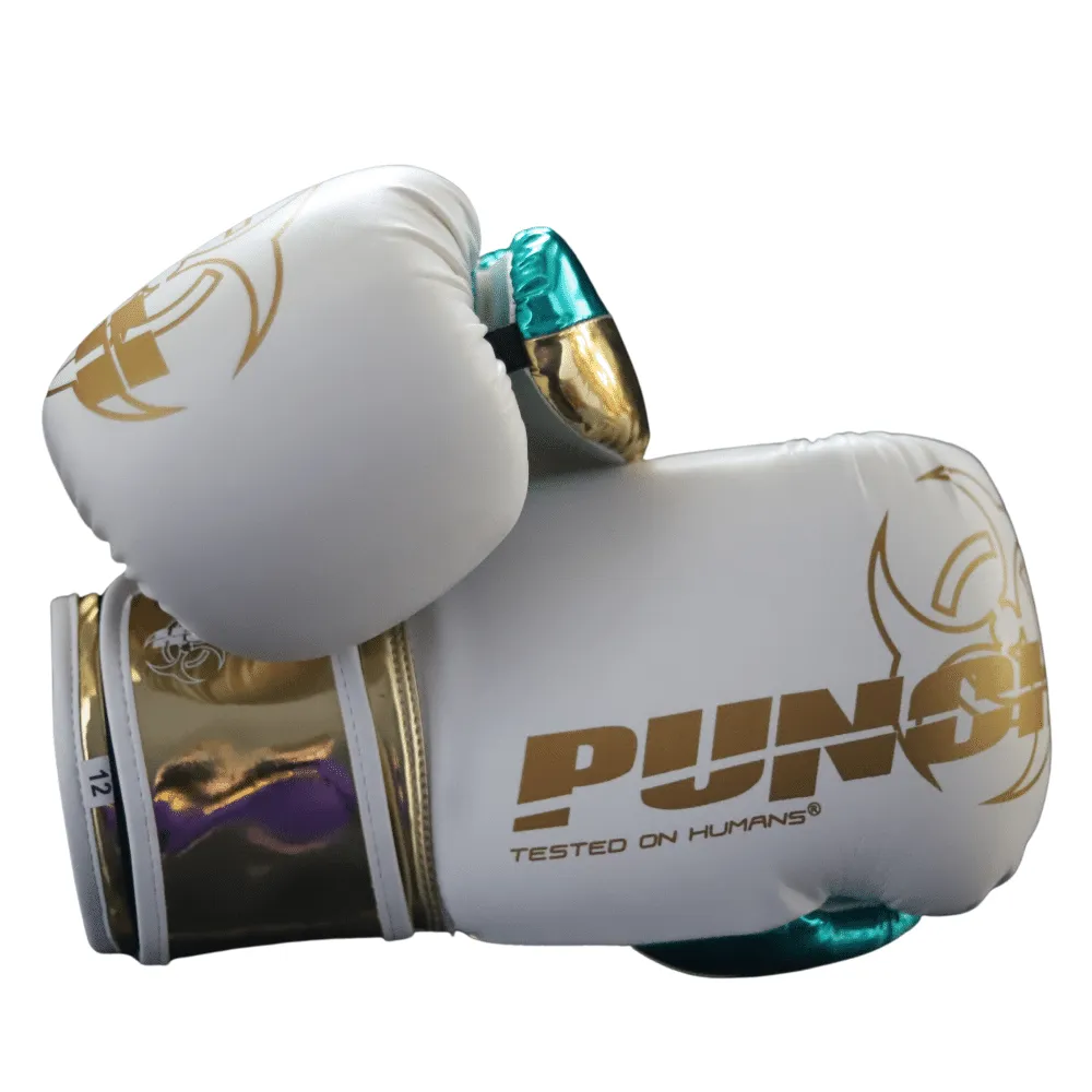 Punch Equipment METALLIC URBAN BOXING GLOVES – WHITE / GREEN / GOLD