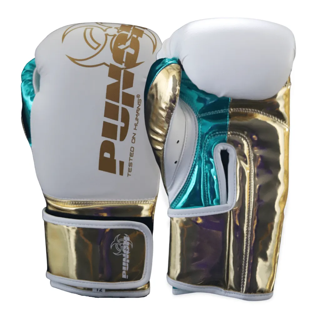 Punch Equipment METALLIC URBAN BOXING GLOVES – WHITE / GREEN / GOLD