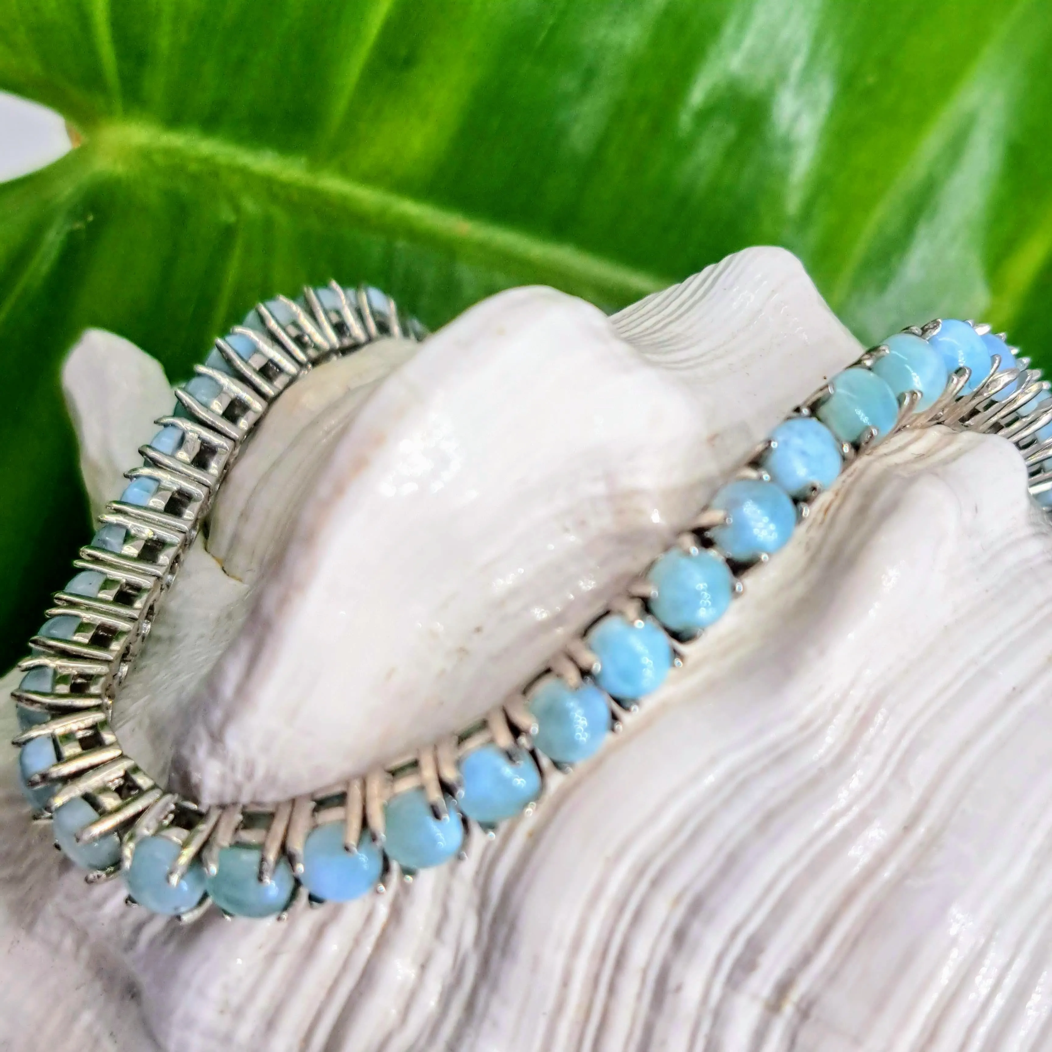 "Salty Seaster" 7.5" Bracelet - Larimar, Anti-tarnish Sterling