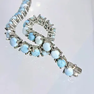 "Salty Seaster" 7.5" Bracelet - Larimar, Anti-tarnish Sterling