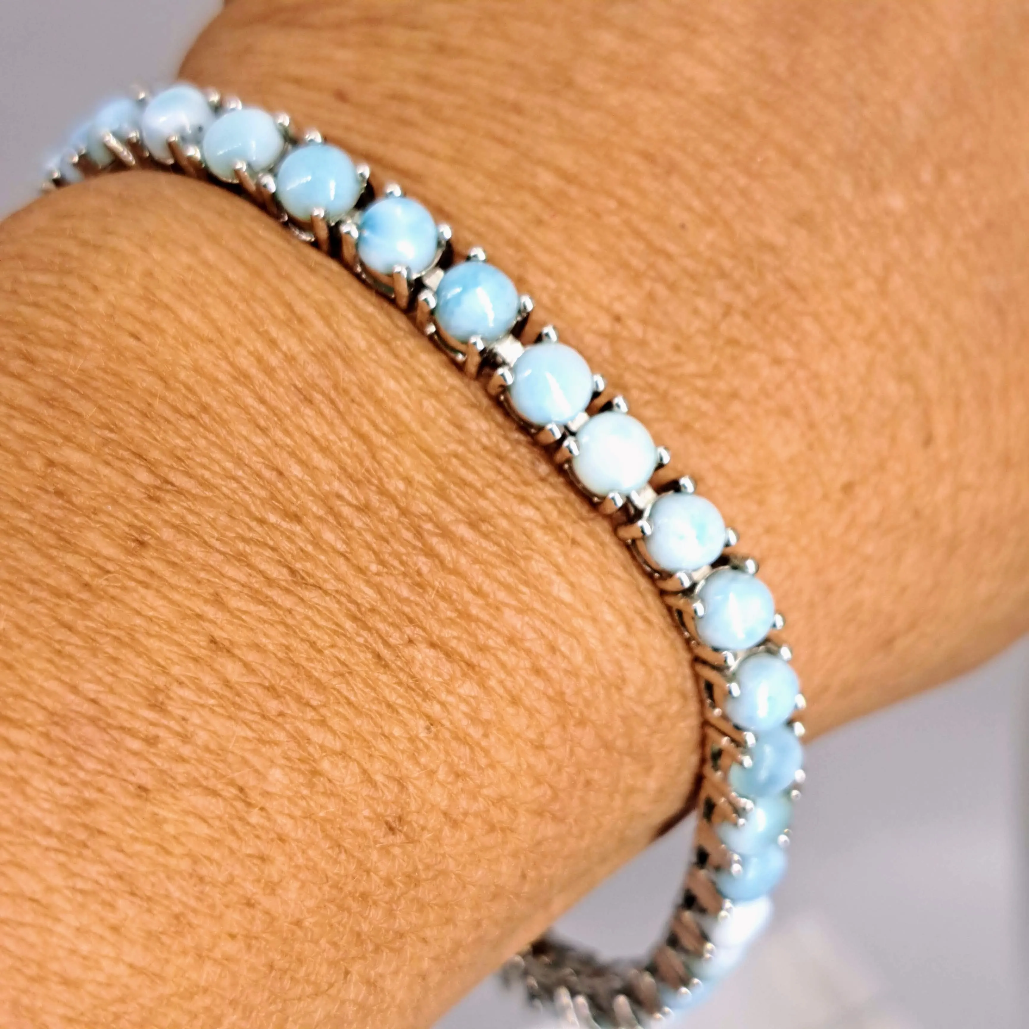 "Salty Seaster" 7.5" Bracelet - Larimar, Anti-tarnish Sterling