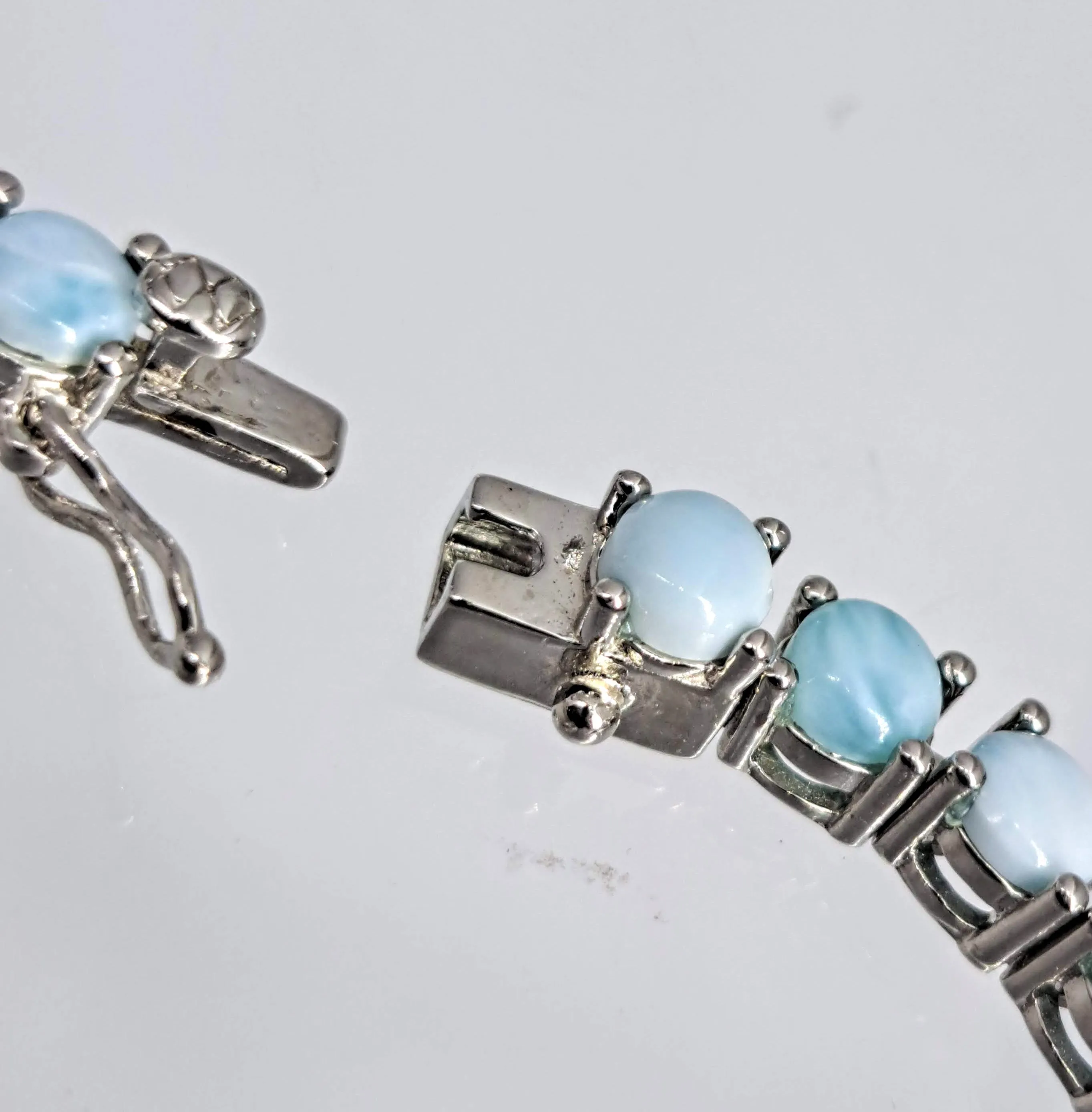"Salty Seaster" 7.5" Bracelet - Larimar, Anti-tarnish Sterling