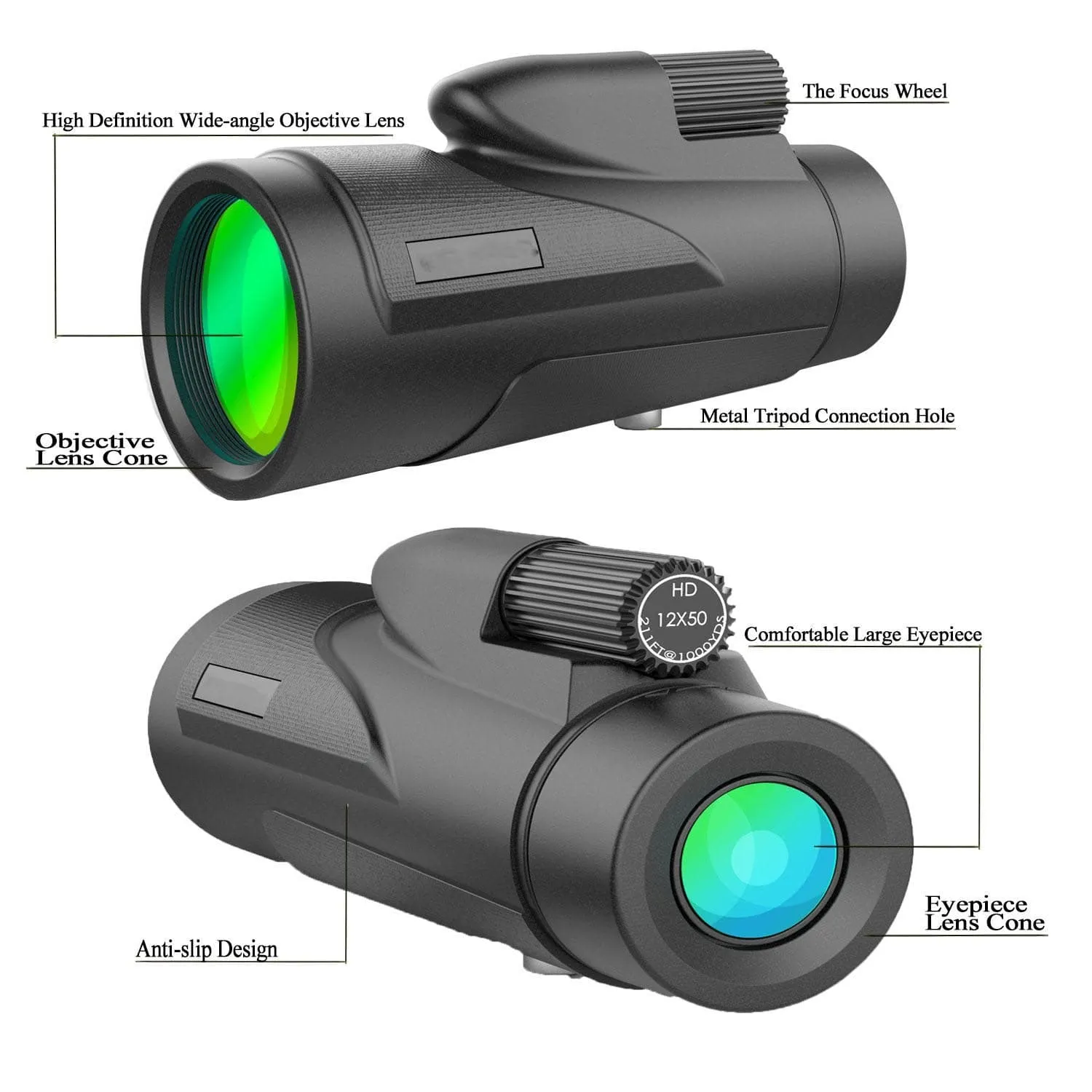 RECON GS2 Waterproof 12x50 HD Full-size Monocular with Tripod