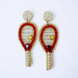 Ruby Tennis Racket Beaded Earrings