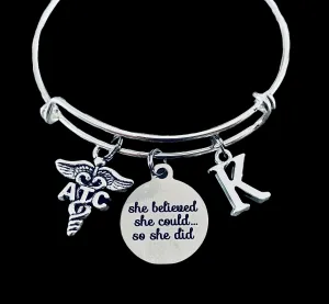 She Believed She Could Athletic Training Expandable Charm Bracelet Silver AT Adjustable Bangle Graduation Gift