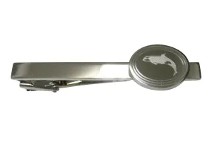 Silver Toned Etched Oval Jumping Killer Whale Orca Tie Clip