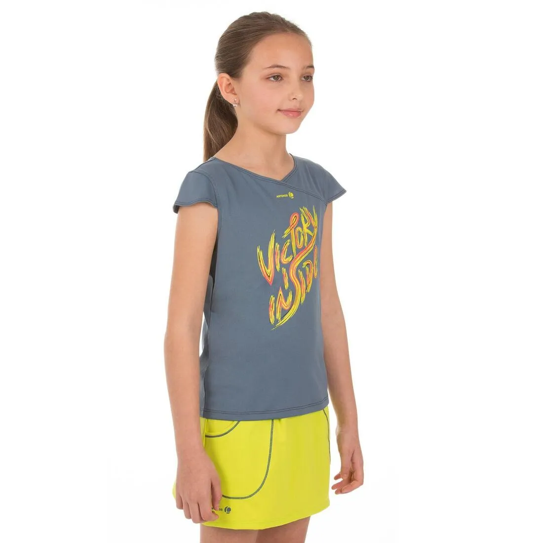 Soft Girls' Tennis Padel Table Tennis Badminton Squash T-Shirt - Grey