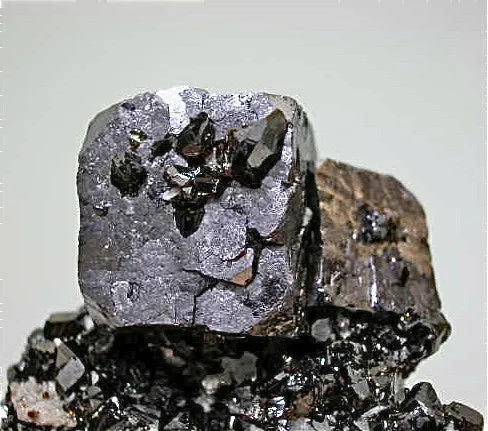 SOLD Galena and Sphalerite with Calcite, Rosiclare Level Denton Mine, Ozark-Mahoning Company, Harris Creek District Southern Illinois, Mined c.1987, Roy Smith Collection, Small Cabinet 3.0 x 6.0 x 7.0 cm, $350.  Online 8/20.