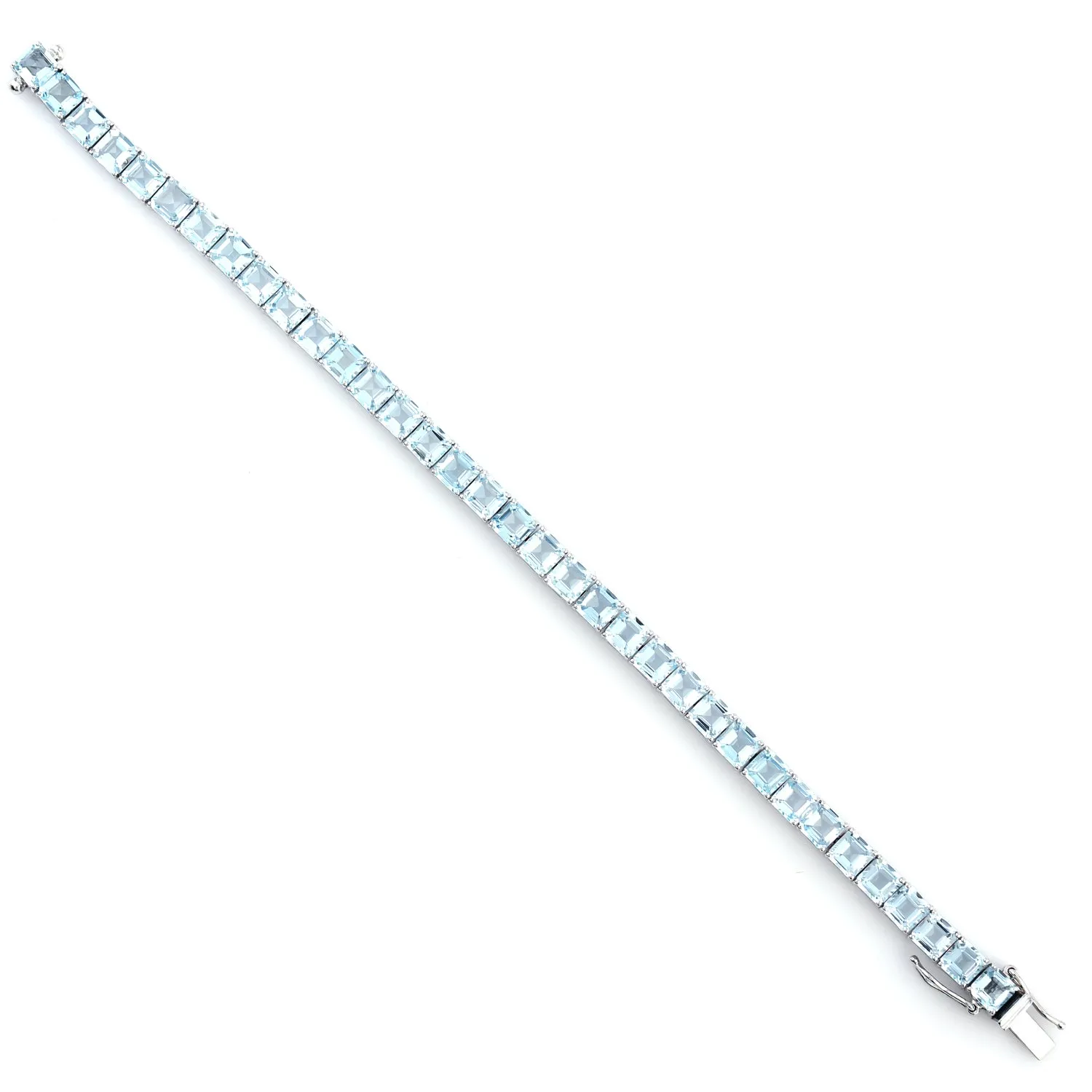 Square Aquamarine Tennis Bracelet In 18k White Gold