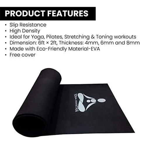 STAG YOGA MANTRA PLAIN BLACK SILVER MAT WITH BAG