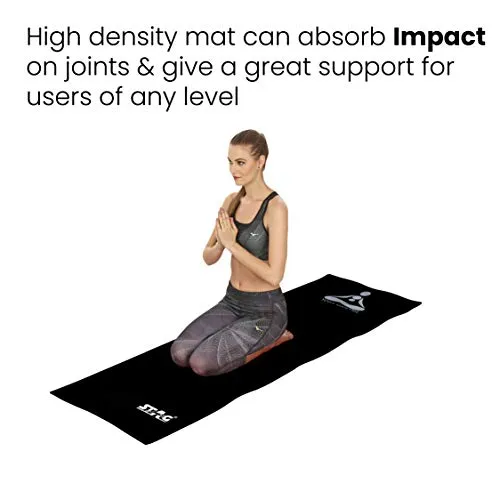 STAG YOGA MANTRA PLAIN BLACK SILVER MAT WITH BAG