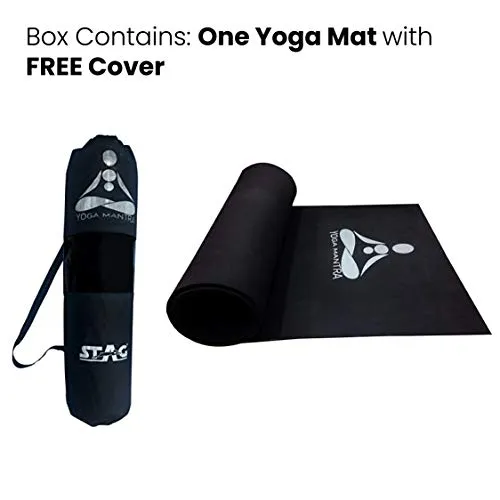 STAG YOGA MANTRA PLAIN BLACK SILVER MAT WITH BAG