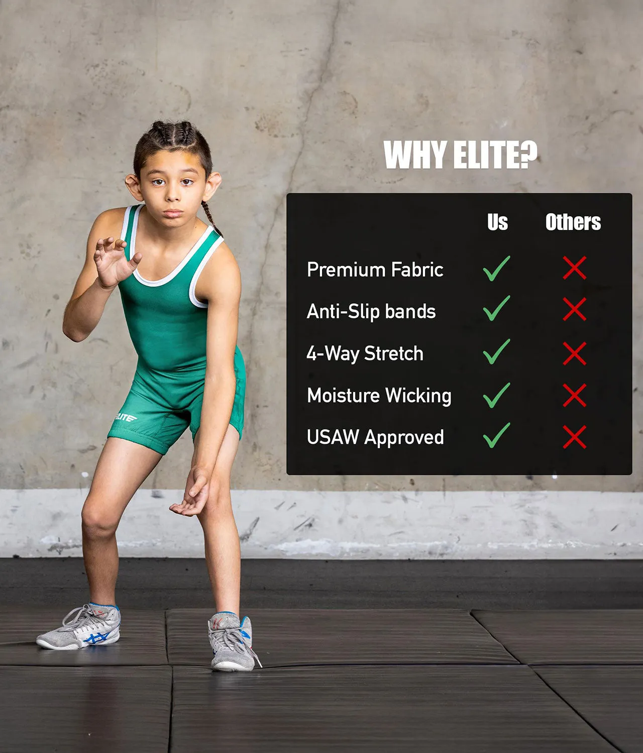 Standard Series Green Kids Wrestling Singlet