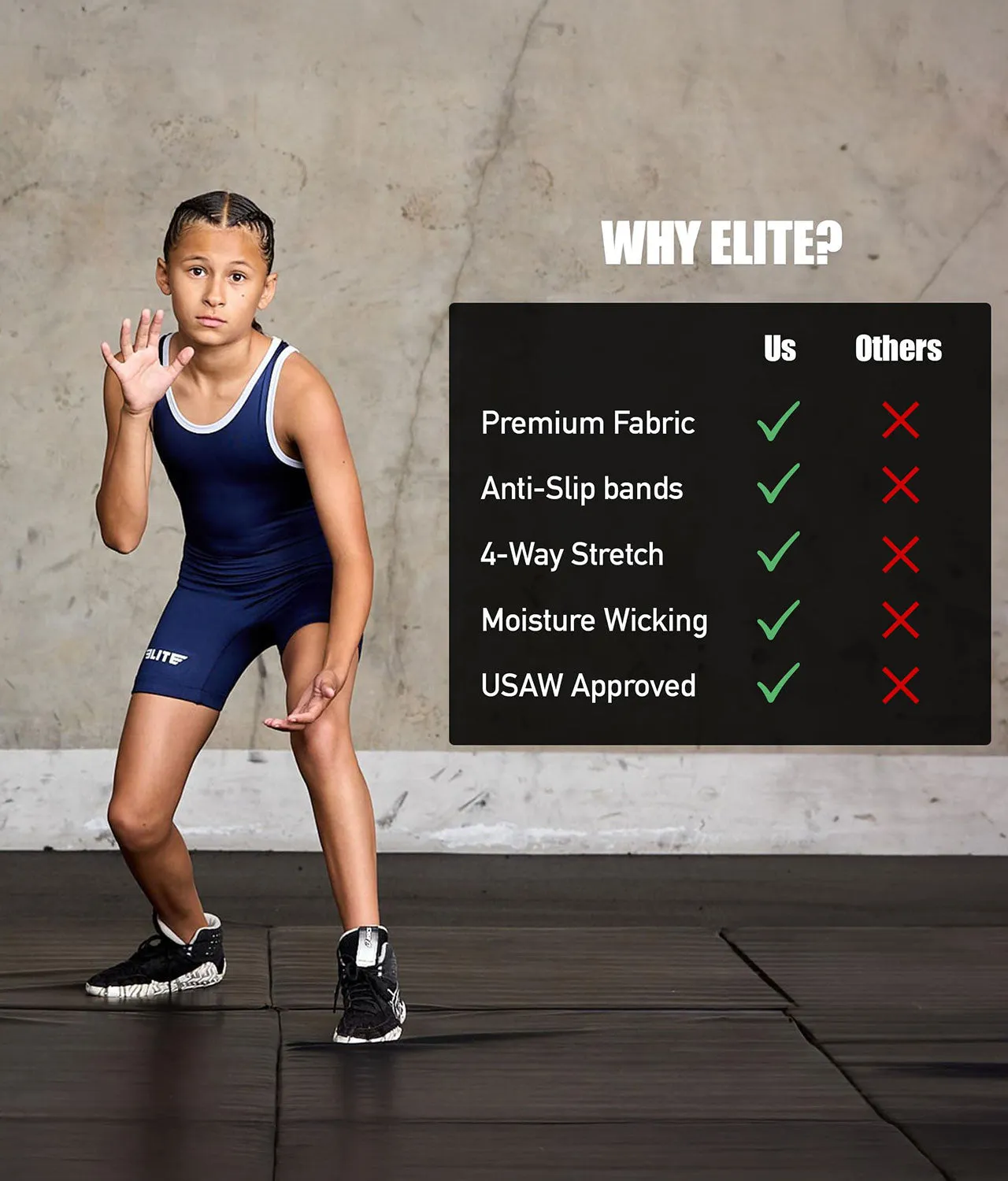 Standard Series Navy Kids Wrestling Singlet