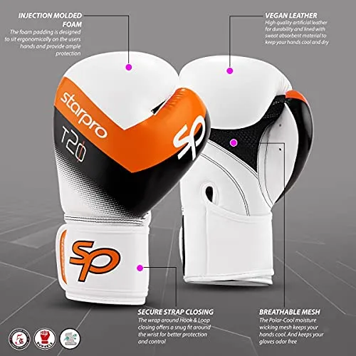 Strapro Boxing Gloves Training Muay Thai - Sparring, Kickboxing, Fighting, Focus Pads, Punching Bag Mitts | 8oz, 10oz, 12oz, 14oz, 16oz | PU Leather - Men & Women |