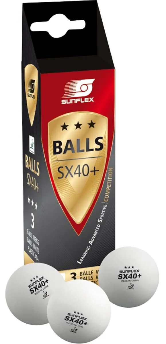 Sunflex Table Tennis Balls 3 Star 40  ITTF White - 3 Pack